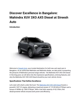 Discover Excellence in Bangalore_ Mahindra XUV 3XO AX5 Diesel at Sireesh Auto
