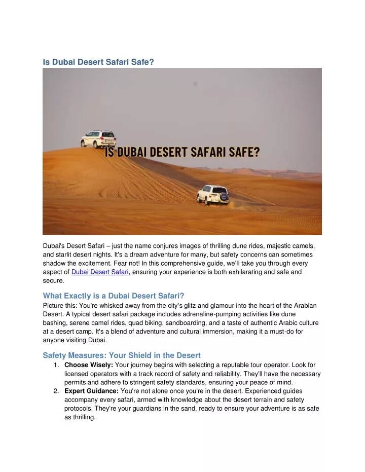 is dubai desert safari safe for infants