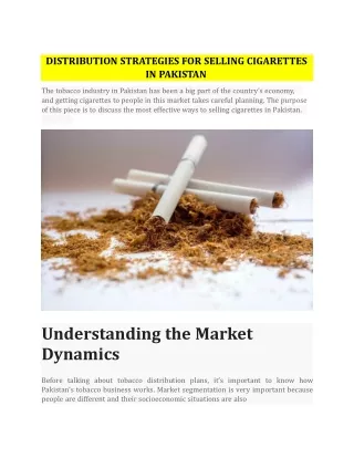 Distribution Strategies for Selling Cigarettes in Pakistan