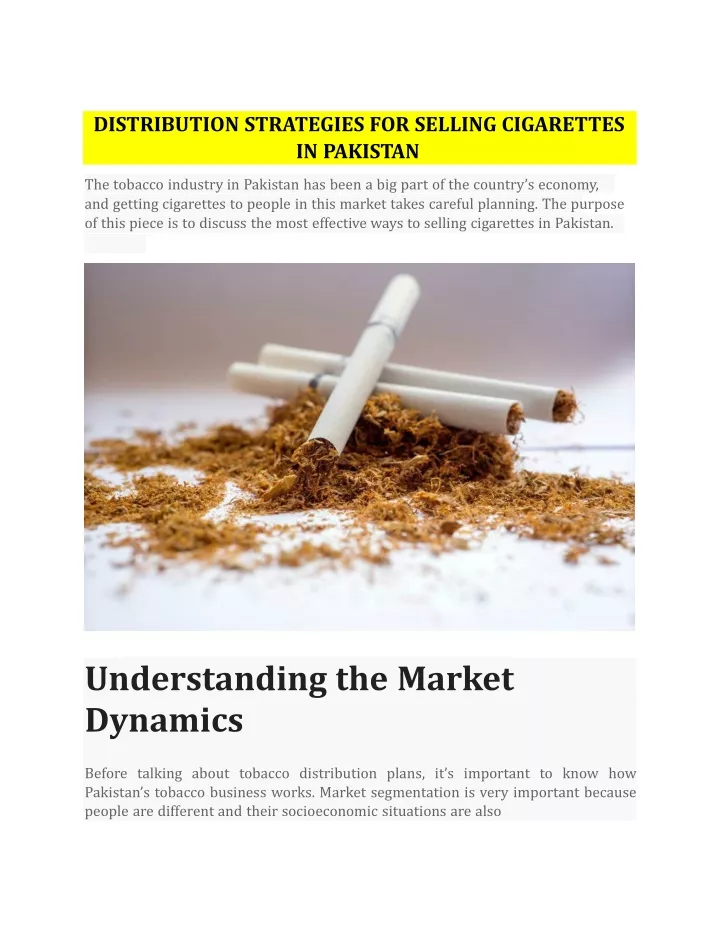 distribution strategies for selling cigarettes