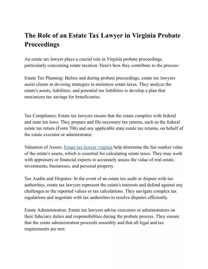 the role of an estate tax lawyer in virginia