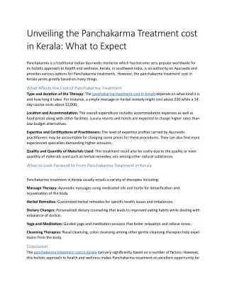 Unveiling the Panchakarma Treatment cost in Kerala
