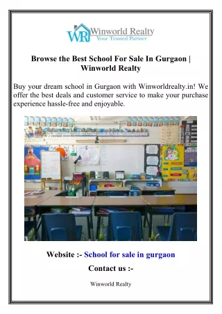 Browse the Best School For Sale In Gurgaon   Winworld Realty