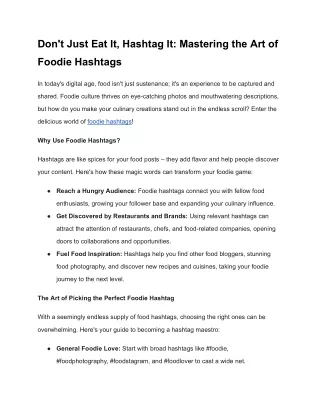 Don't Just Eat It, Hashtag It_ Mastering the Art of Foodie Hashtags