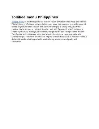 Jollibee Menu Phlippines