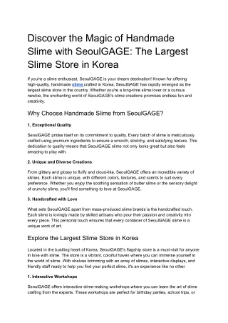 Discover the Magic of Handmade Slime with SeoulGAGE- The Largest Slime Store in Korea