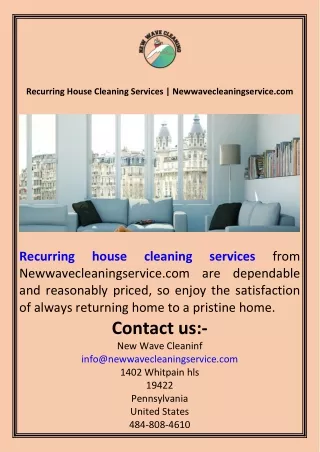 Recurring House Cleaning Services  Newwavecleaningservice.com