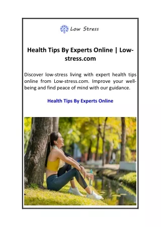 Health Tips By Experts Online  Low-stress.com