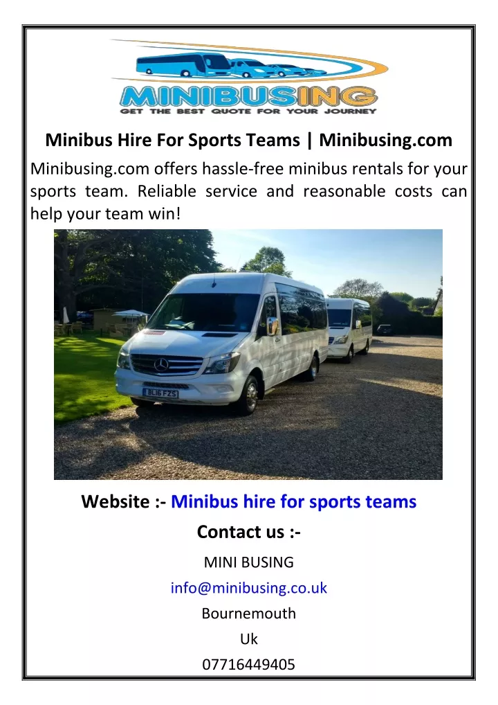 minibus hire for sports teams minibusing com