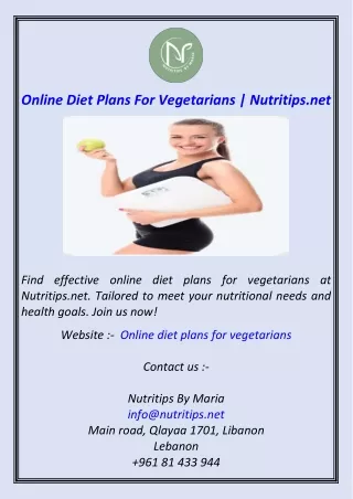 Online Diet Plans For Vegetarians  Nutritips.net