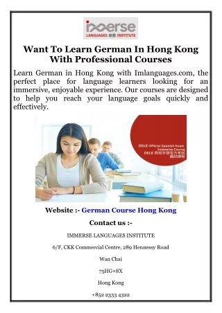 Want To Learn German In Hong Kong With Professional Courses