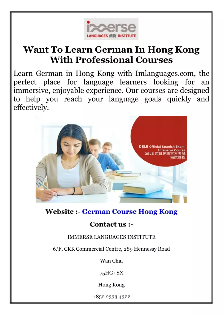 want to learn german in hong kong with