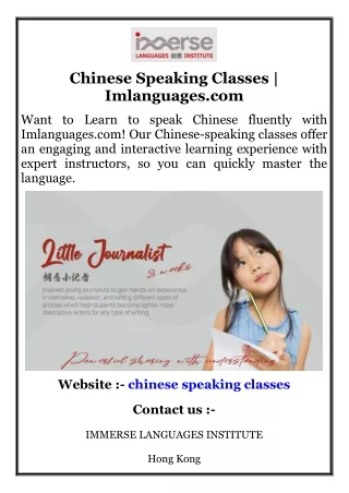 Chinese Speaking Classes  Imlanguages.com