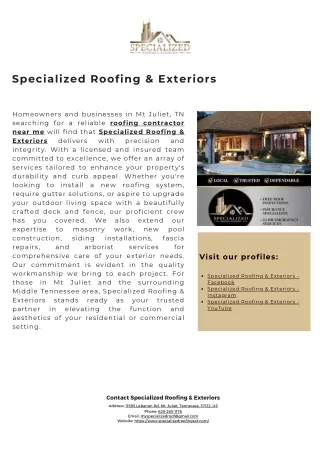 Specialized Roofing & Exteriors