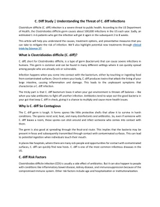 C. Diff Study - Understanding the Threat of C. diff Infections