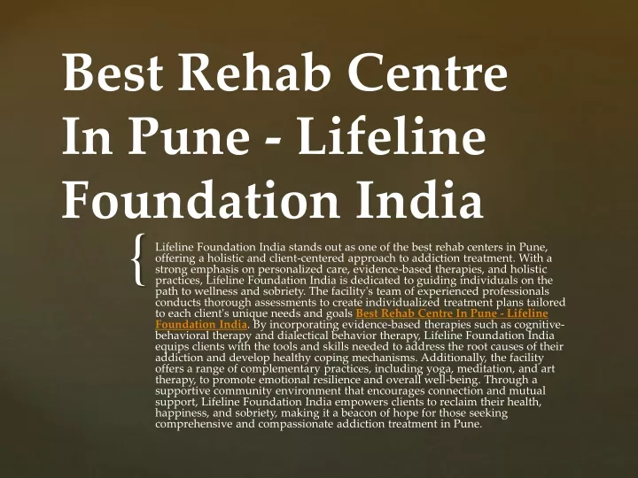 best rehab centre in pune lifeline foundation india