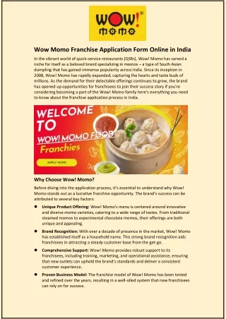 Wow Momo Franchise Application Form Online in India