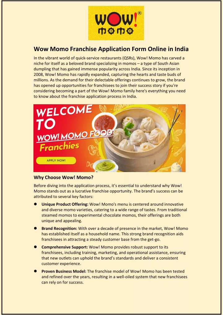 wow momo franchise application form online