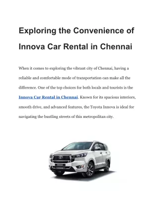 Exploring the Convenience of Innova Car Rental in Chennai