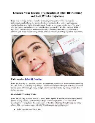 The Benefits of Infini RF Needling and Anti Wrinkle Injections