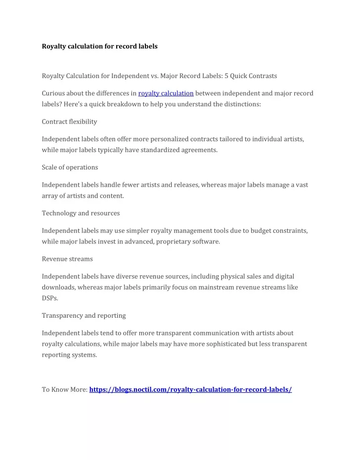 royalty calculation for record labels