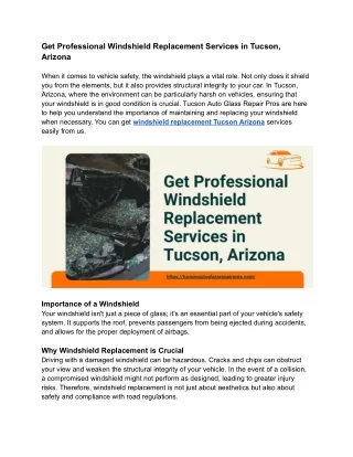 Get Professional Windshield Replacement Services in Tucson, Arizona