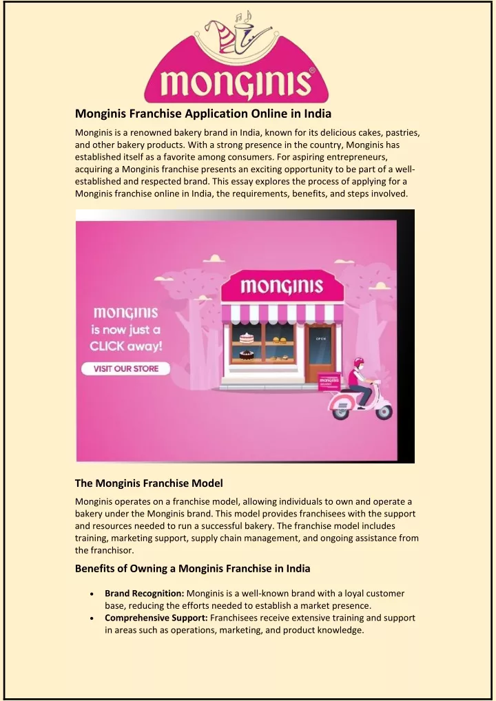 monginis franchise application online in india