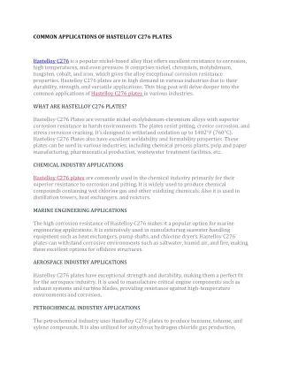 COMMON APPLICATIONS OF HASTELLOY C276 PLATES