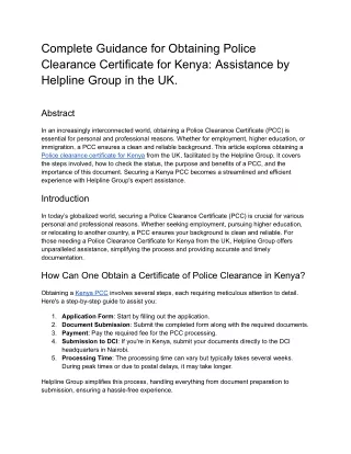 Complete Guidance for Obtaining Police Clearance Certificate for Kenya_ Assistance by Helpline Group in the UK