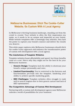 Melbourne Businesses- Ditch The Cookie-Cutter Website- Go Custom With A Local Agency