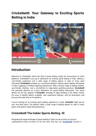 Cricketbet9 Your Gateway to Exciting Sports Betting in India