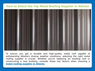 How to Select the Top Metal Roofing Supplier in Atlanta