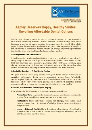 Aspley Deserves Happy, Healthy Smiles- Unveiling Affordable Dental Options