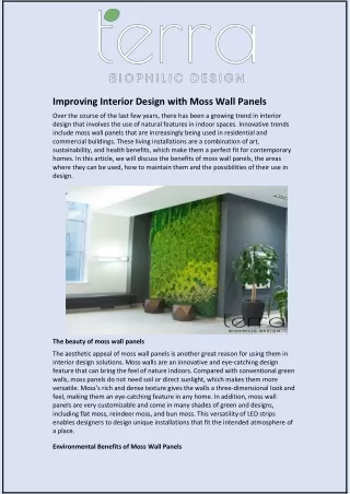 Improving Interior Design with Moss Wall Panels