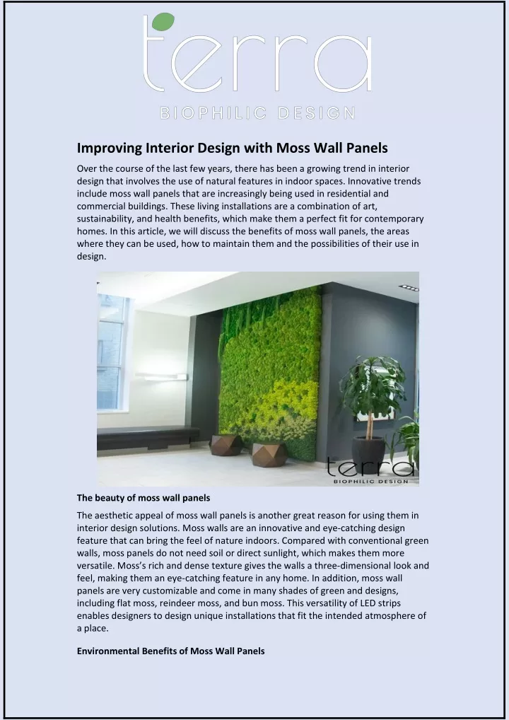 improving interior design with moss wall panels