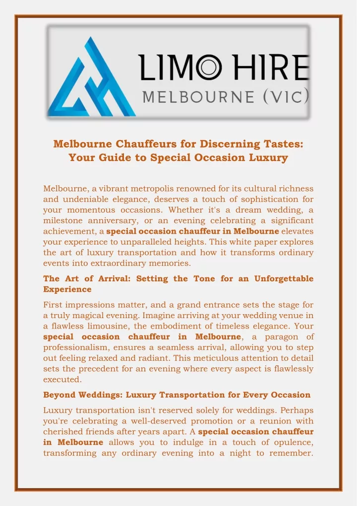 melbourne chauffeurs for discerning tastes your