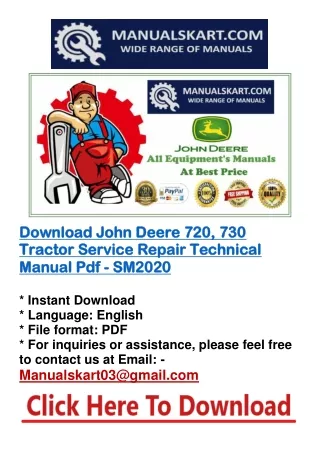 Download John Deere 720, 730 Tractor Service Repair Technical Manual Pdf - SM2020