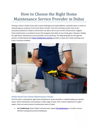 How to Choose the Right Home Maintenance Service Provider in Dubai