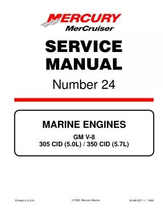 Mercury Mercruiser Marine Engines #24 GM V-8 305 CID (5.0L)  350 CID (5.7L) Service Repair Manual