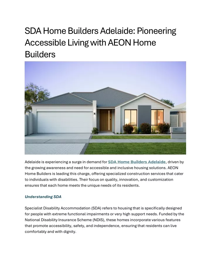 sda home builders adelaide pioneering accessible