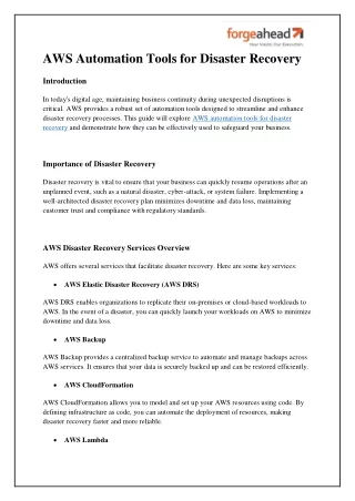 AWS Automation Tools for Disaster Recovery