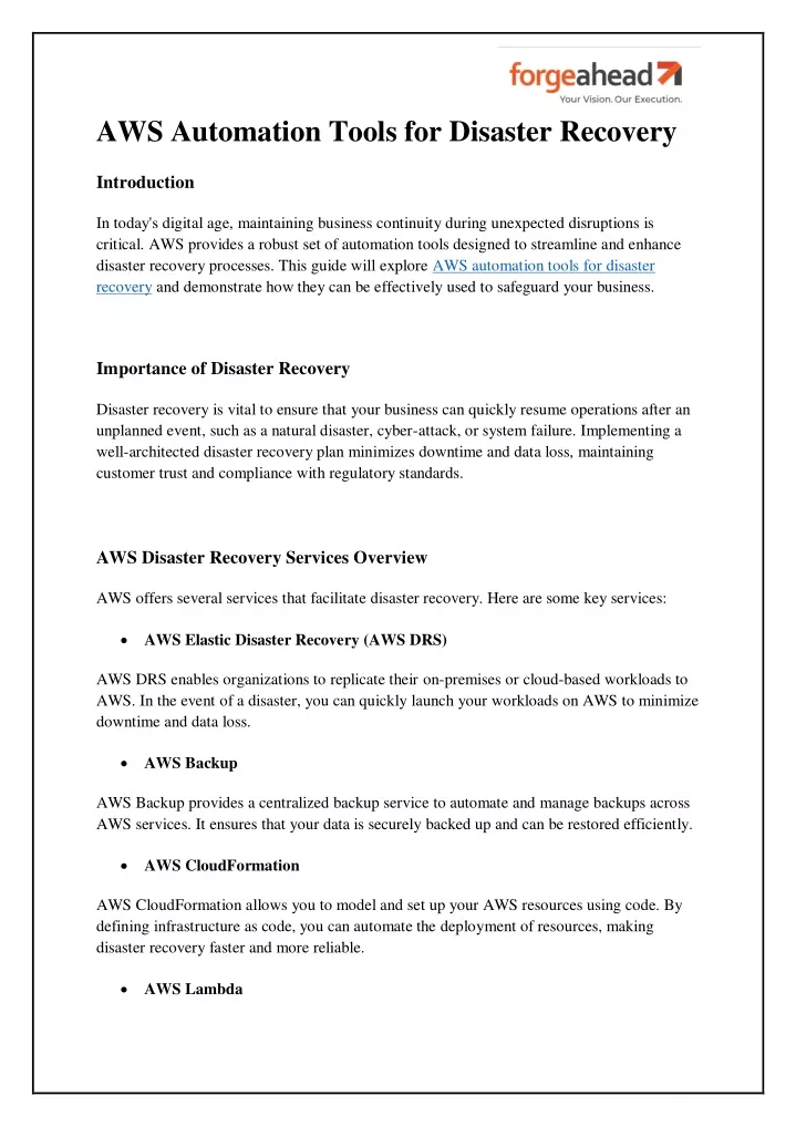 aws automation tools for disaster recovery