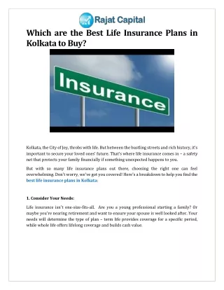 Which are the Best Life Insurance Plans in Kolkata to Buy