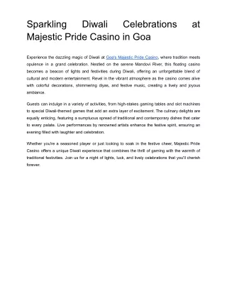 Sparkling Diwali Celebrations at Majestic Pride Casino in Goa