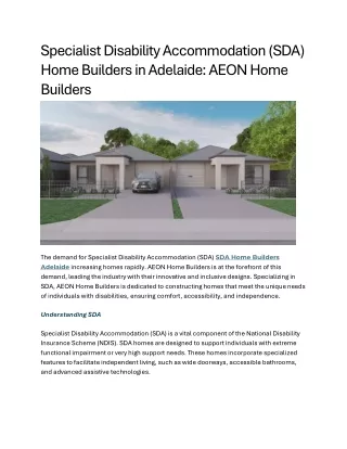 Specialist Disability Accommodation (SDA) Home Builders in Adelaide AEON Home Builders