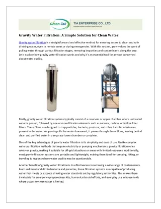 Gravity Water Filtration: Purifying Water with Ease