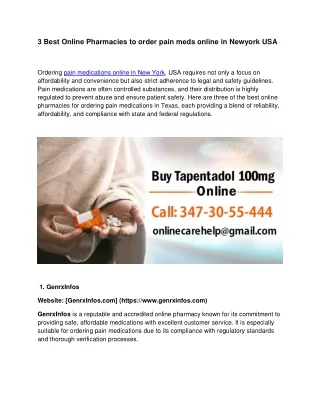 3 Best Online Pharmacies to order pain meds online in New york USA