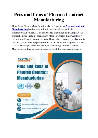 Pros and Cons of Pharma Contract Manufacturing