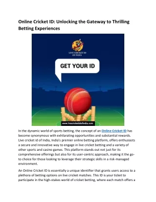 Online Cricket ID: Unlocking the Gateway to Thrilling Betting Experiences