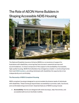 The Role of AEON Home Builders in Shaping Accessible NDIS Housing